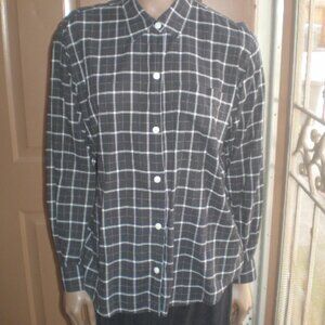 Women's Liz Claiborne Liz Sport Cotton Black & White Plaid Shirt Large